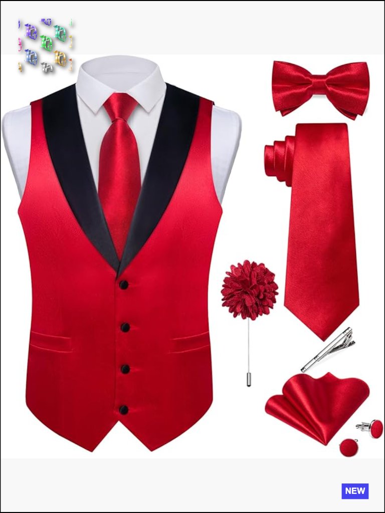 Shiny Satin Shawl Collar Vest Tie Set Formal Wedding Classic Elegant